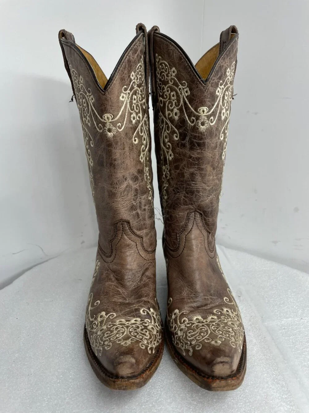 Corral Western Leather Boots Teens Snip Toe Brown Cowgirl Cowboy Girls Youth 3.5